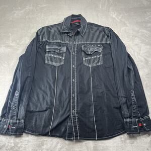Affliction Black Label Shirt Mens Large Live Fast Long Sleeve Button Embroiderd
